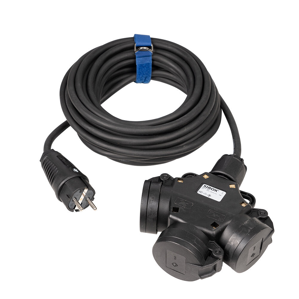 Verlengkabel 16 A, 3 G 2,5 mm² met verend klapdeksel 25 meter, zwart, SIROX