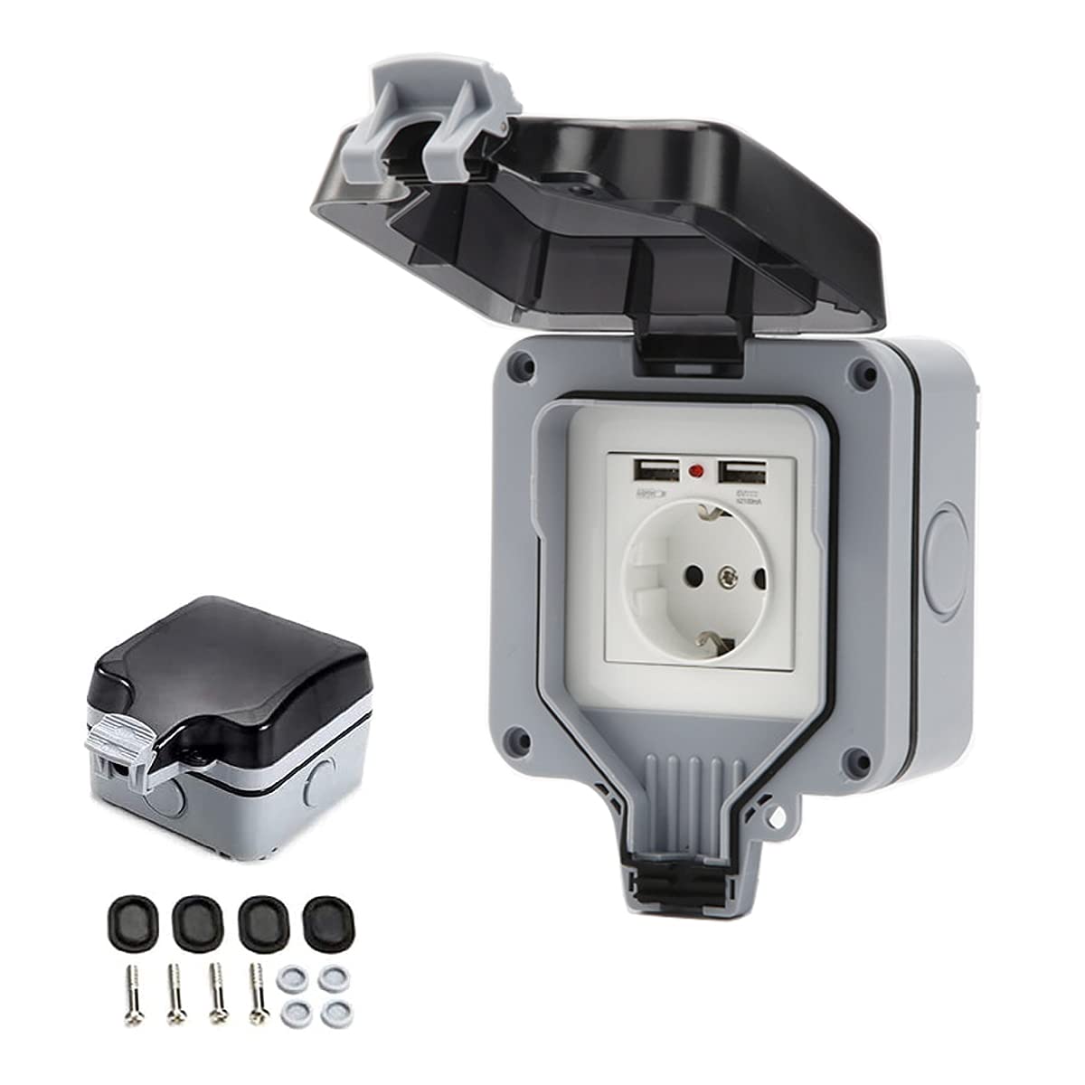 enkel Waterdicht stopcontact IP66 met USB-aansluiting voor buiten, met deksel